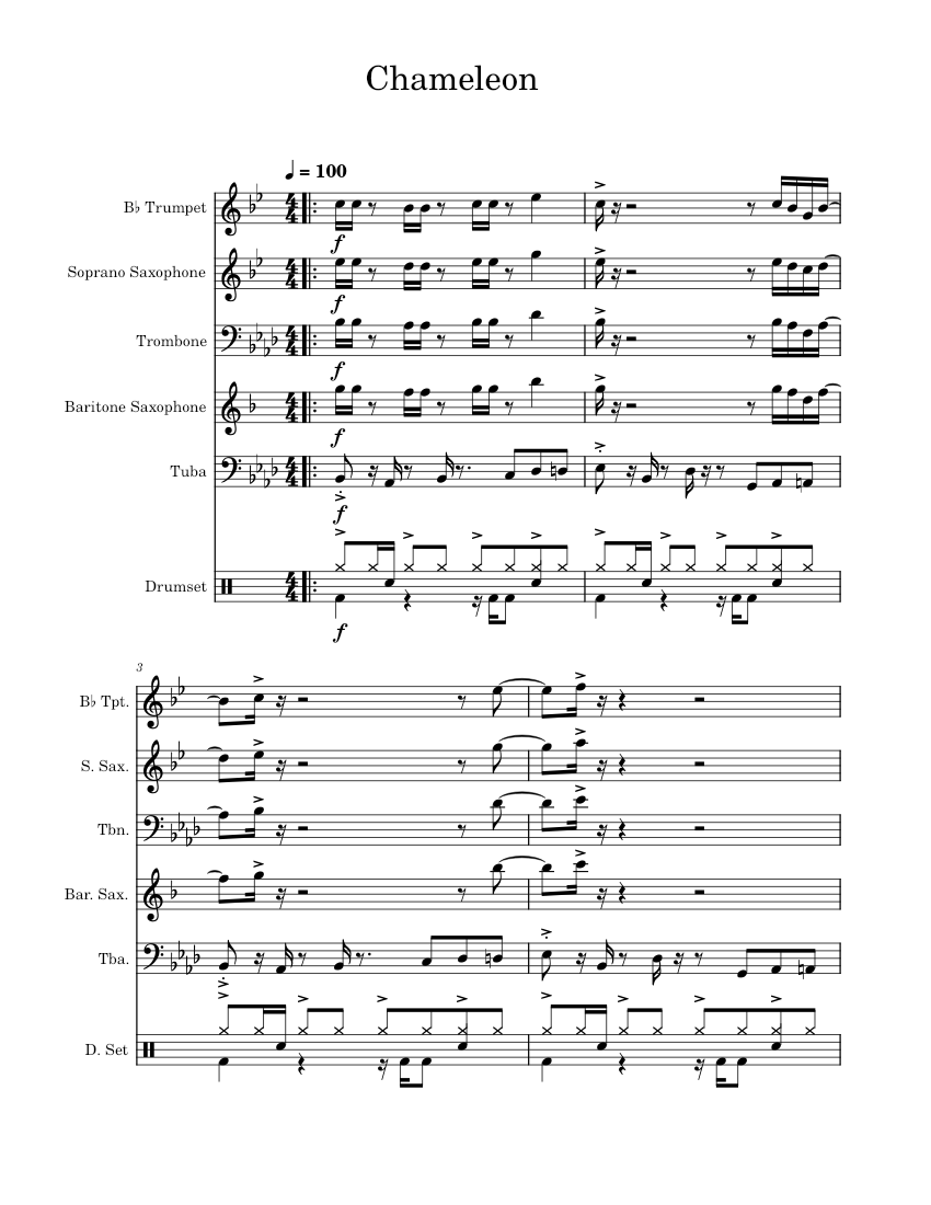 Chameleon Sheet music for Trombone, Tuba, Saxophone baritone, Trumpet