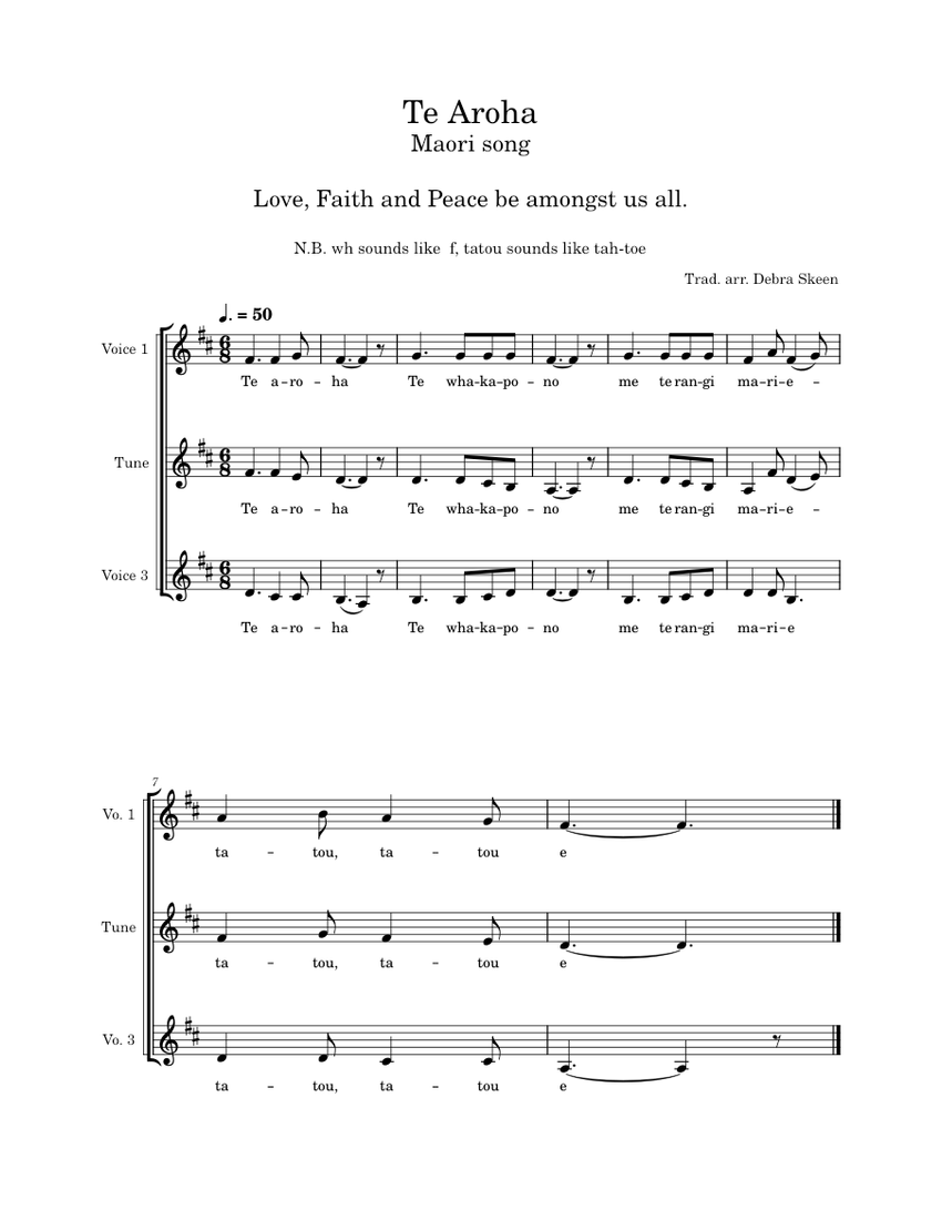 Te Aroha Sheet music for Vocals (A Capella)