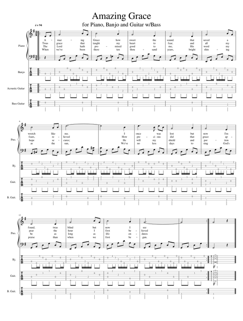 Amazing Grace Piano Banjo Guitar with Bass