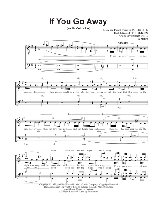 If You Go Away (Arr. David Wright) - Jacques Brel, Rod McKuen (Small Ensemble)
