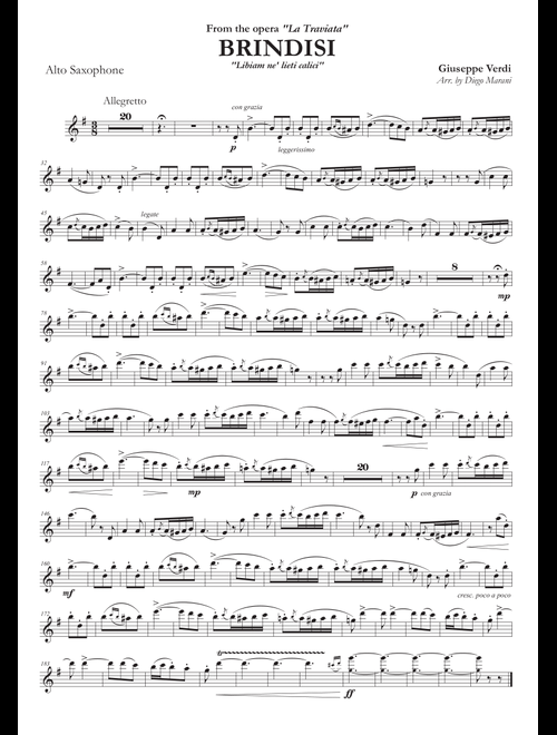 Brindisi from "La Traviata" for Alto Saxophone and Piano (Arr. Diego Marani) - Giuseppe Verdi (Instrumental Duet and Piano)