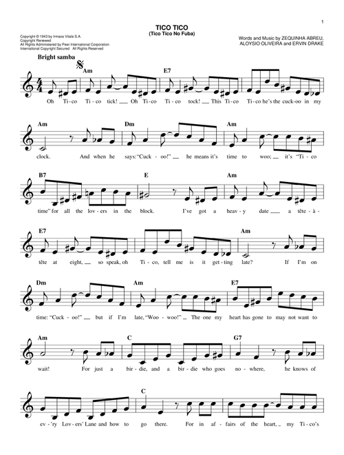 Tico Tico (Tico Tico No Fuba) - Andrews Sisters (Easy Lead Sheet - Fake Book)