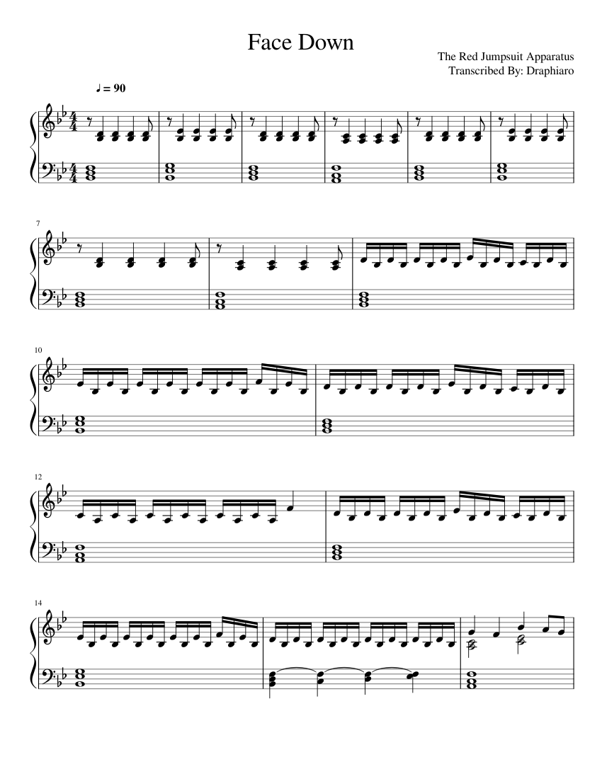 opening Voorbeeld Dubbelzinnigheid Face Down Sheet music for Piano (Solo) | Musescore.com