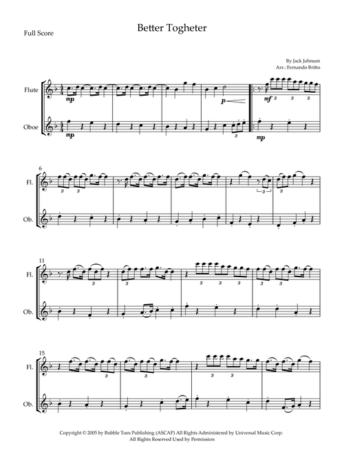 Better Together (Arr. Fernando Britto) - Jack Johnson (Instrumental Duet)