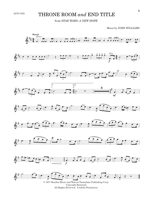 Throne Room and End Title (from Star Wars: A New Hope) - John Williams (Alto Sax Solo)