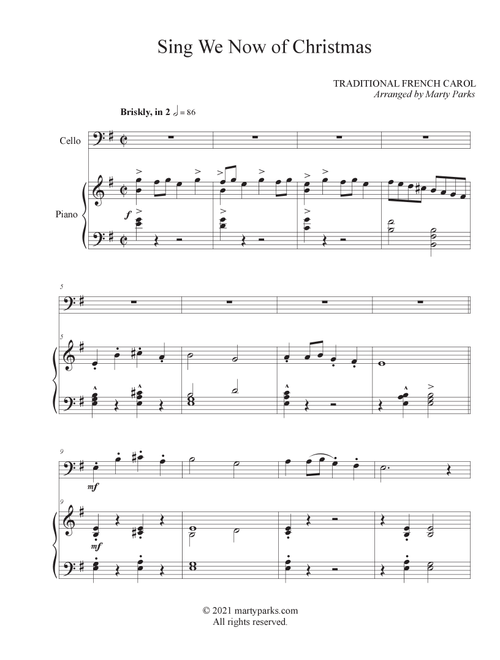 Sing We Now of Christmas (Cello-Piano) (Arr. Marty Parks) - Traditional French Carol (Cello and Piano)