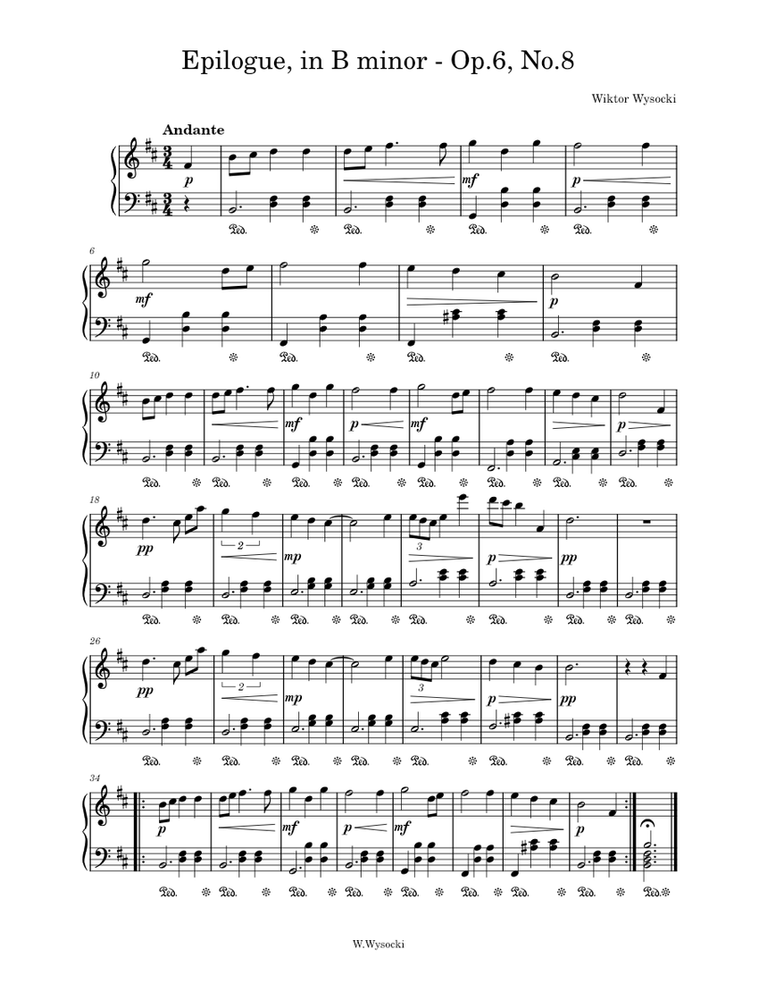 Epilogue, In B Minor - Op.6, No.8 Sheet Music For Piano (Solo ...