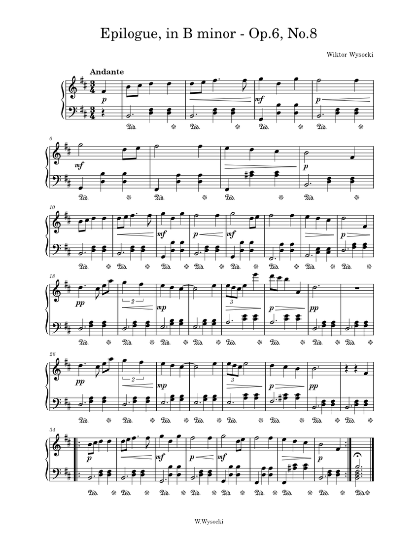 Epilogue in b minor op 6 no 8 sheet music for piano solo