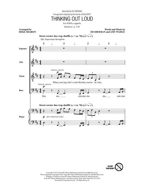 Thinking Out Loud (arr. Deke Sharon) - Ed Sheeran (Choral, SATB)