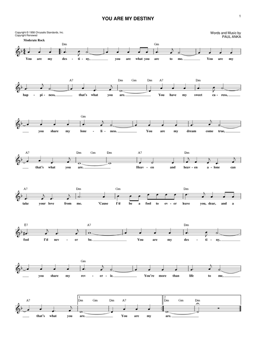 You Are My Destiny - Paul Anka (Lead Sheet - Fake Book)