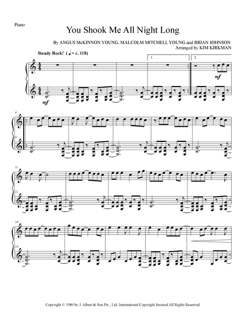 You Shook Me All Night Long (Arr. Kim Kirkman) - AC/DC (Piano Solo)