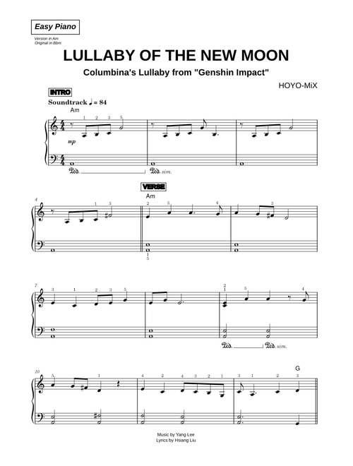 Lullaby of a New Moon [Columbina's Lullaby from Genshin Impact] - HOYO-MiX (Easy Piano)