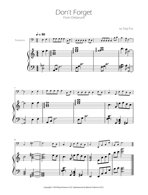 Don't Forget (Arr. Ygor Nunes Silva) - Toby Fox (Trombone and Piano)