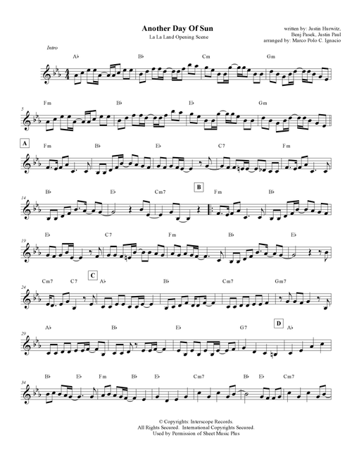 Another Day Of Sun (Arr. Marco Polo C. Ignacio) - Justin Hurwitz (Lead Sheet - Fake Book)