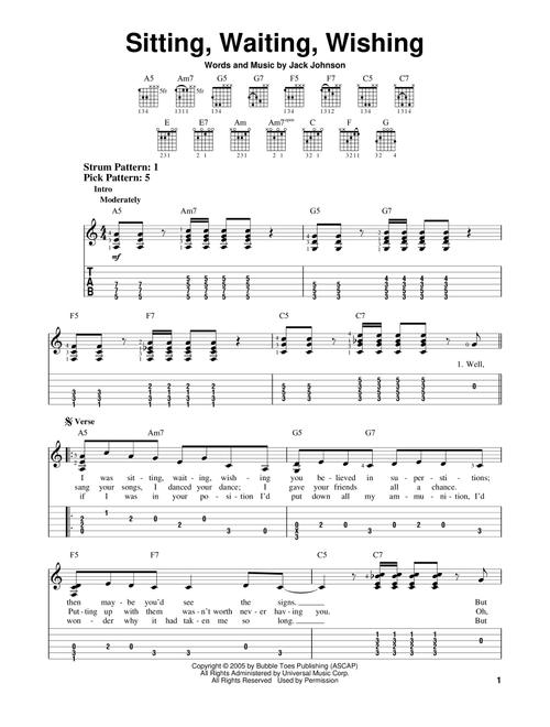 Sitting, Waiting, Wishing - Jack Johnson (Easy Guitar with TAB)