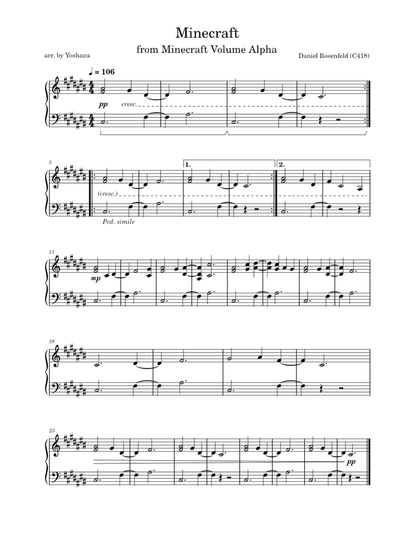 Music From Minecraft - Partition Piano Facile