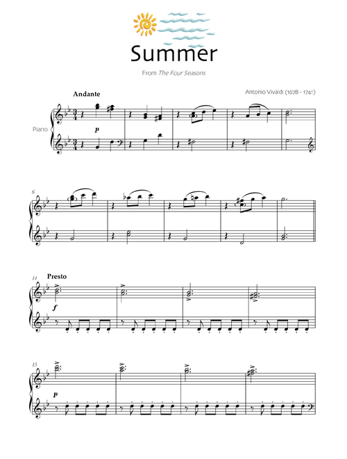 Summer (The four seasons) - Easy (with illustrations) (Arr. Robin Hood Editions) - Vivaldi (Easy Piano)