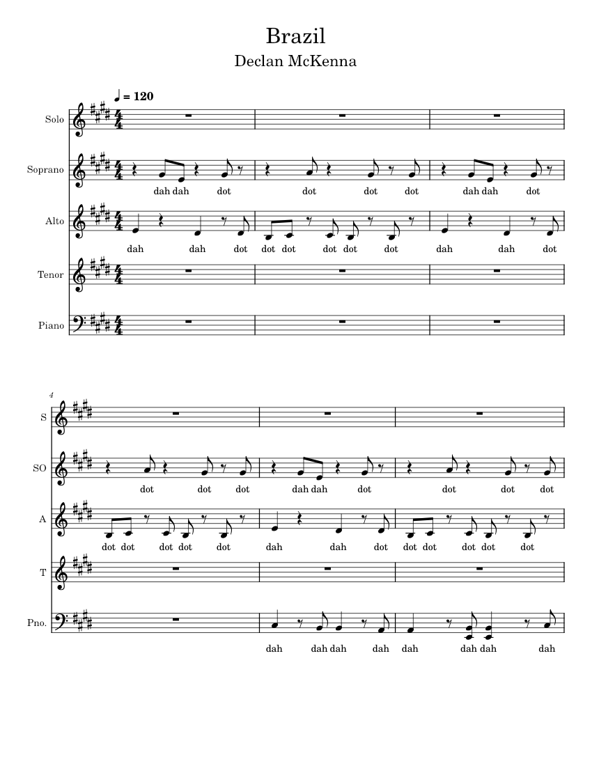 Brazil – Declan McKenna (A Capella - Tyler Tranchita) Sheet Music for ...
