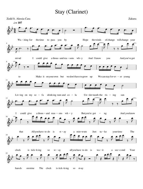 Zedd ft. Alessia Cara - Stay (Clarinet)