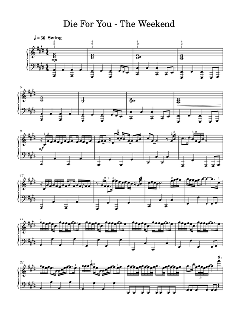 Die For You Remix (Arr. Zachary Corbett) - The Weeknd With Ariana Grande (Piano Solo)