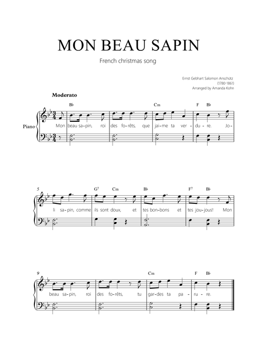 Mon beau Sapin - Easy christmas song (Arr. Amanda Kohn) - Ersnt Gebhart Salomon Anschütz (Piano-Vocal-Guitar (Piano Accompaniment))