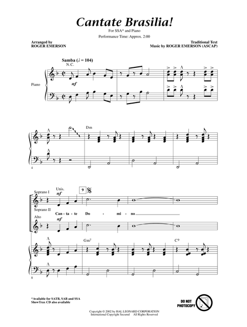 Cantate Brasilia - Roger Emerson (Choral, SSA)