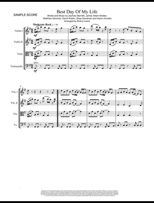 Best Day Of My Life (Arr. Sherry Lewis) - American Authors (String Quartet)