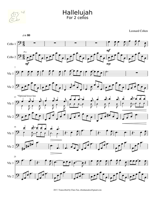 Leonard Cohen: Hallelujah (for 2 cello/bass)