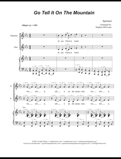 Go Tell It On The Mountain (Duet for Soprano and Alto solo) (Arr. Stephen DeCesare) (Voice Duet and Piano)