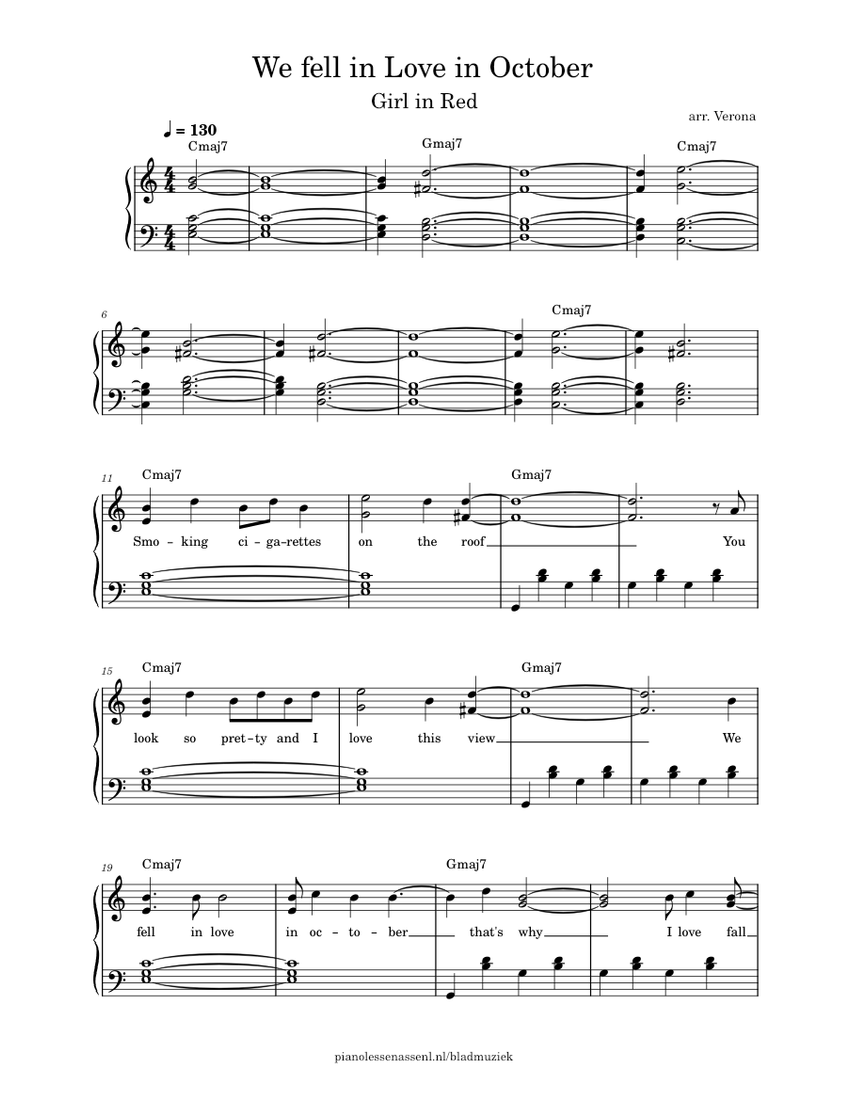 We fell in Love in October Girl in red (with lyrics & chords) Sheet