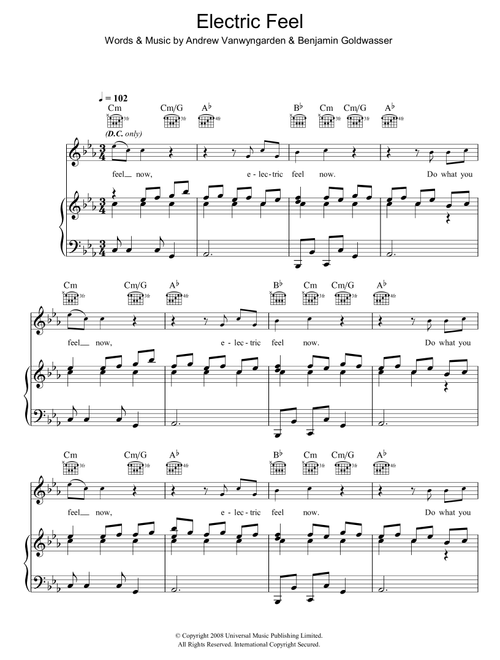 Electric Feel - MGMT (Piano-Vocal-Guitar (Piano Accompaniment))