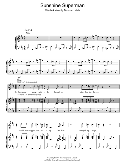 Sunshine Superman - Donovan (Piano-Vocal-Guitar (Piano Accompaniment))