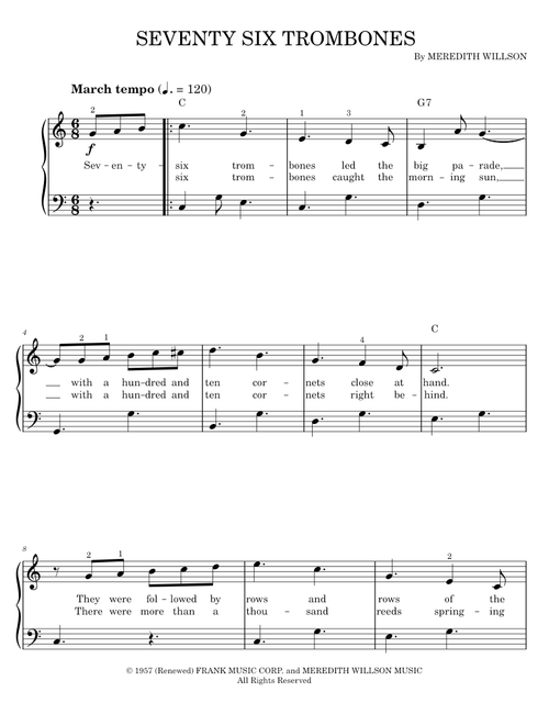 Seventy Six Trombones - Meredith Willson, The Music Man Musical (Easy Piano)