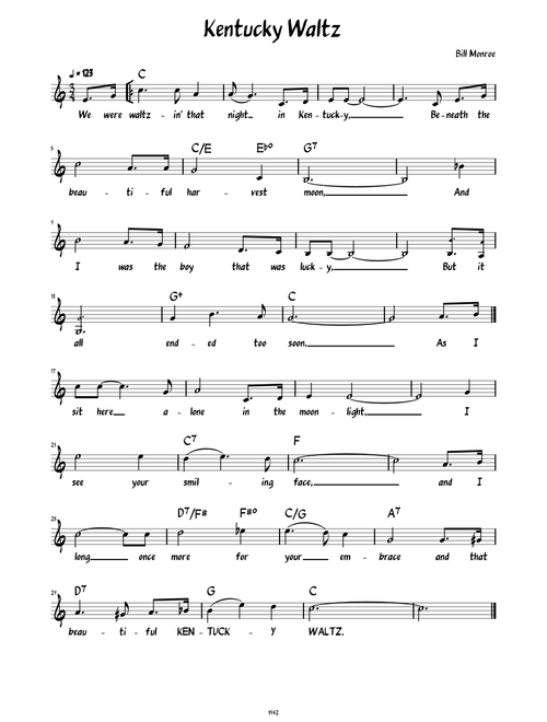Kentucky Waltz (Lead sheet with lyrics )
