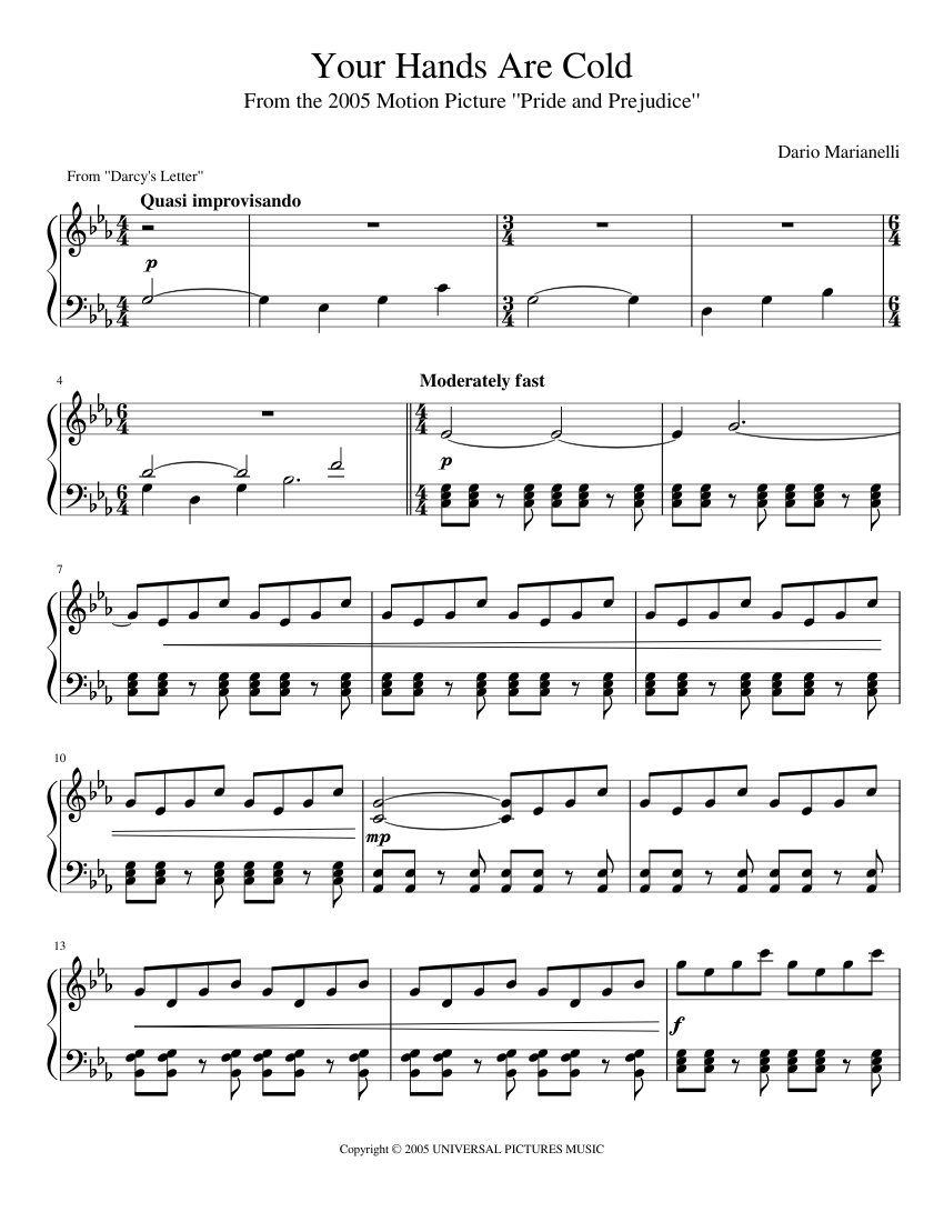 en frente de Soledad oficial Your Hands Are Cold" from Pride and Prejudice (2005) Soundtrack Sheet music  for Piano (Solo) | Musescore.com