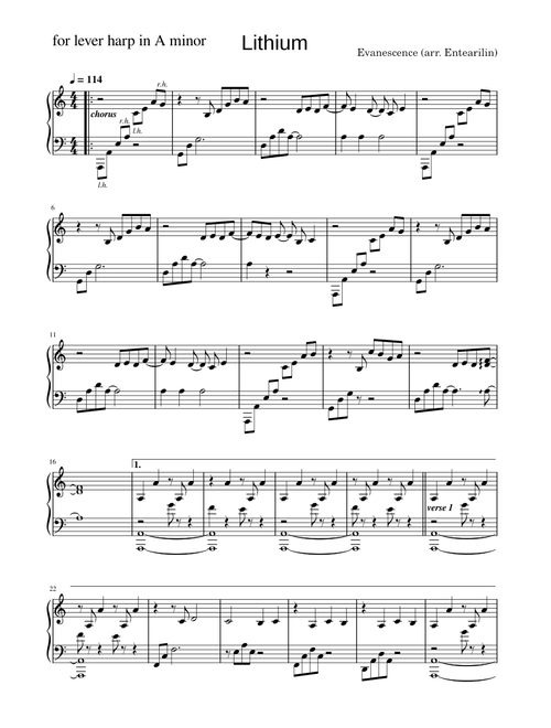 Lithium – Evanescence (for lever harp)
