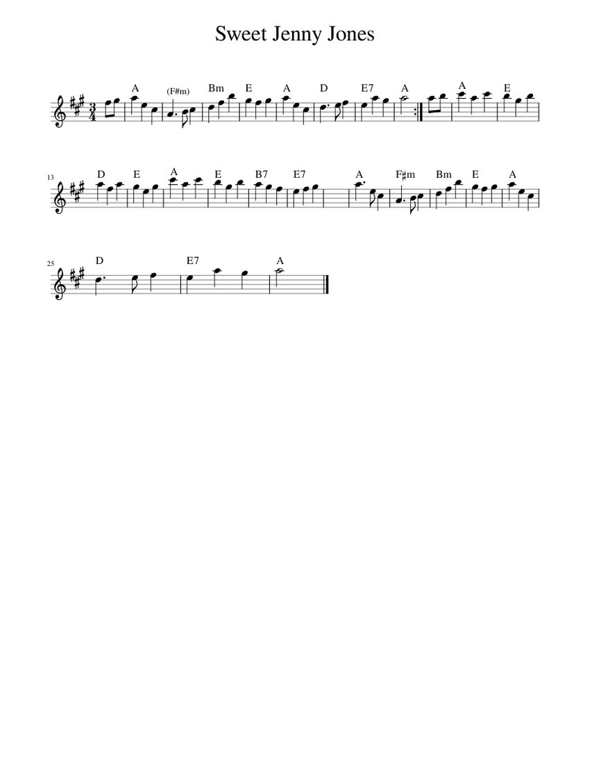 Sweet Jenny Jones Sheet Music with Chords for Piano (Solo) easy ...