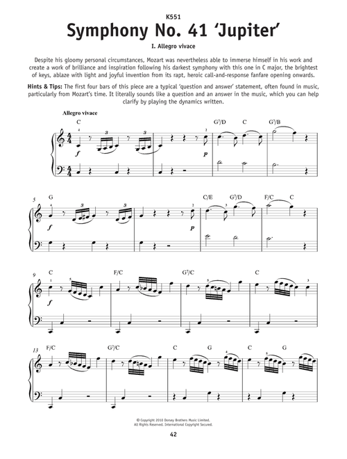 Symphony No. 41 In C Major ("Jupiter"), First Movement Excerpt - Wolfgang Amadeus Mozart (Really Easy Piano)