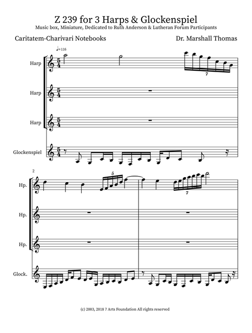 Z 239 for 3 Harps & Glockenspiel - Celebrity Chamber Players (Small Ensemble)