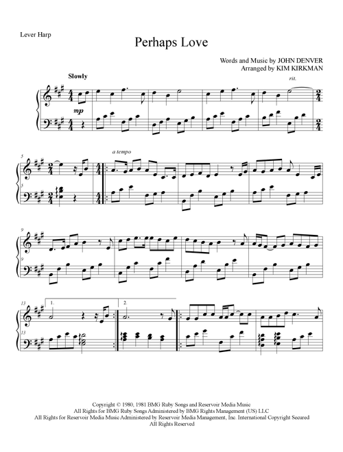 Perhaps Love (Arr. Kim Kirkman) - John Denver and Placido Domingo (Harp)