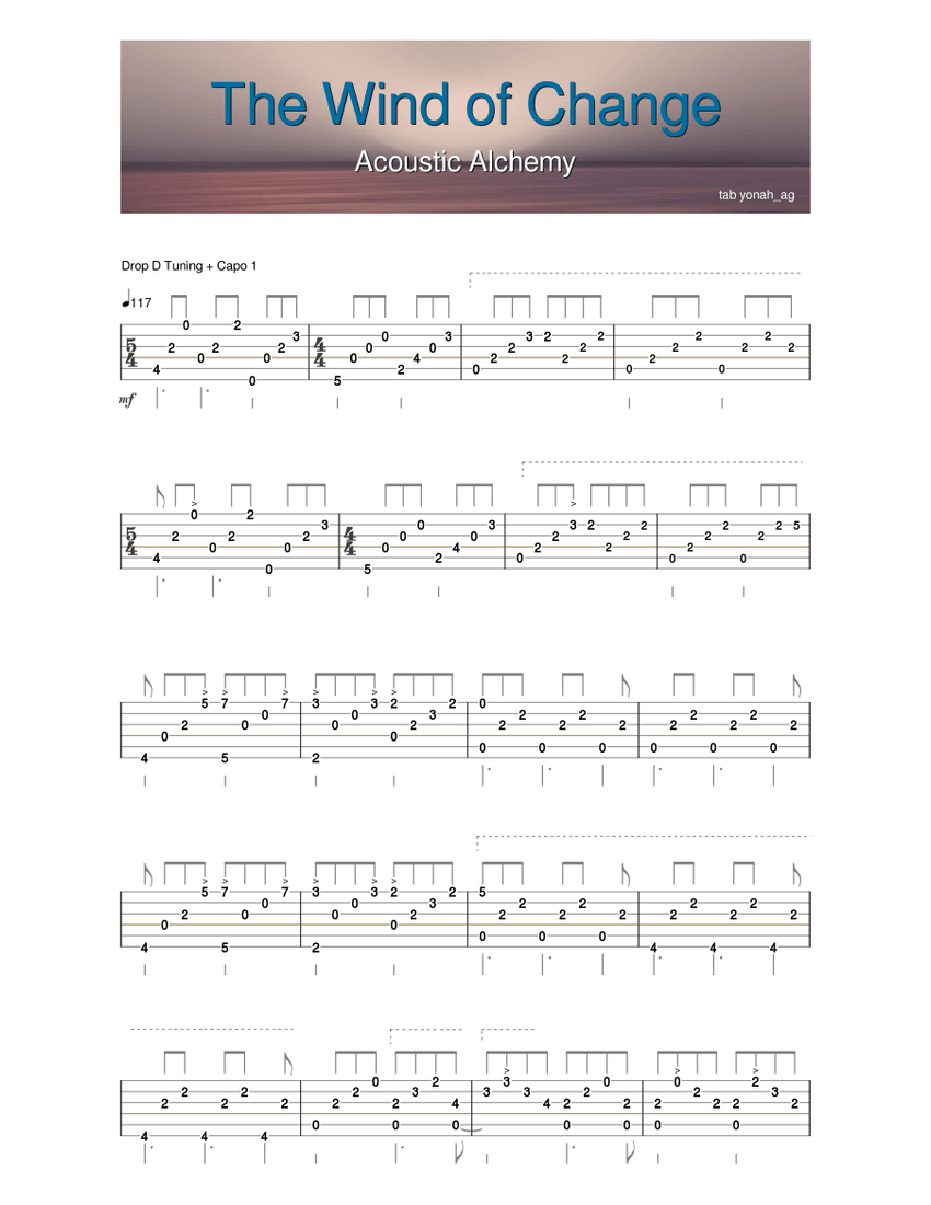 The Wind of Change Acoustic Alchemy Guitar Tab Sheet music for