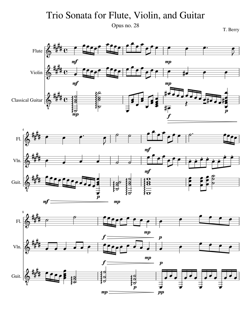 Trio Sonata for Flute, Violin, and Guitar Sheet music for Flute, Violin