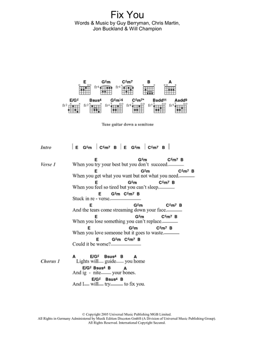 Fix You - Coldplay (Guitar Chords-Lyrics)