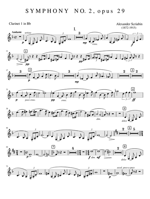 Symphony No. 2, opus 29 for Bb Clarinet (Arr. D. Musheff) - Alexander Scriabin (Clarinet Solo)
