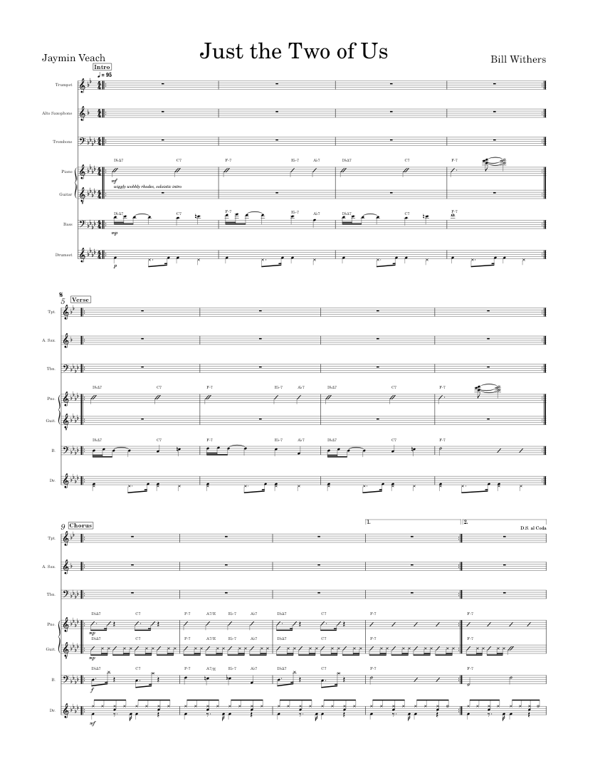 Just the Two of Us – Grover Washington Jr. and Bill Withers Sheet music for Piano, Trombone, Saxophone alto, Trumpet in b-flat & more instruments (Mixed Ensemble) | Musescore.com Just the Two of Us – Grover Washington Jr. and Bill Withers Sheet music for Piano, Trombone, Saxophone alto, Trumpet in b-flat & more instruments (Mixed Ensemble) | Musescore.com