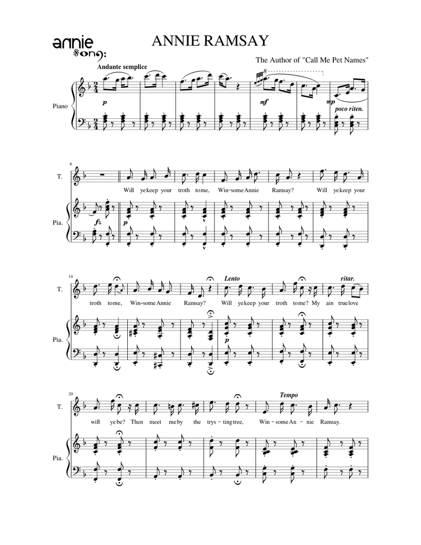 ANNIE RAMSAY Sheet music for Piano, Tenor (Piano-Voice) | Musescore.com