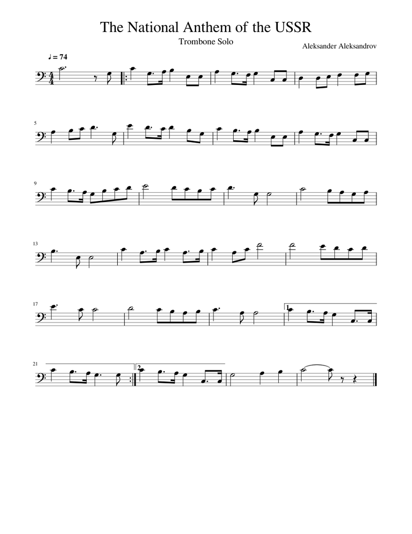 The National Anthem of the USSR Trombone Solo Sheet music for Trombone Solo Musescore
