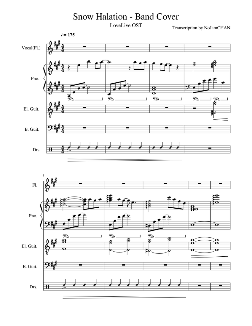 Snow Halation Band Cover Sheet Music For Piano Flute Guitar Bass Guitar More Instruments Band Methods Exercises Musescore Com