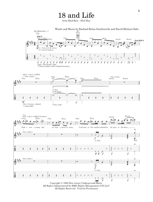 18 And Life - Skid Row (Guitar Tab)