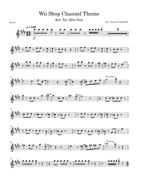 Wii Shop Channel Theme, Arr. for Alto Sax